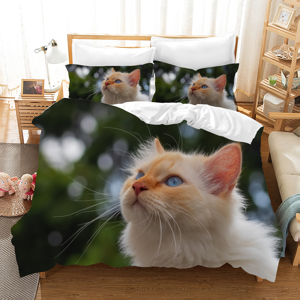 Blue Eyes Cat Bedding Set Animal Duvet Cover Sets Comforter Bed Linen Twin Queen King Single Size: US Twin  172x218cm