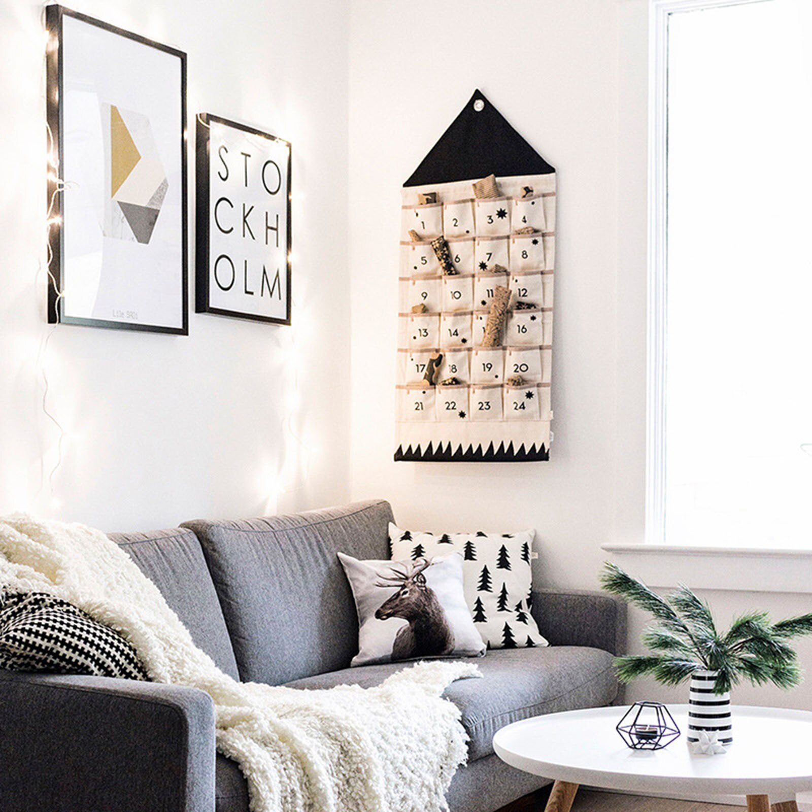 24 Pockets Storage Hanging Bag Christmas Calendar To Hang Ornaments Canvas room Wall Clothes Socks Underwear sorting bag #40