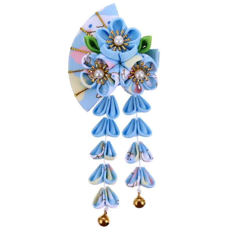 Style japonais gland cloche coiffure pince à cheveux ventilateur forme pince à cheveux décoration de cheveux Style japonais ventilateur forme accessoire de cheveux: Sky-blue