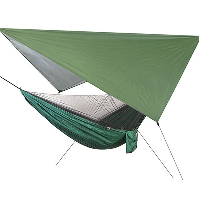 Outdoor Hängematte Zelt Mit Wasserdicht Baldachin Markise Set Automatische Schnell Öffnung Camping Hängematte mit Moskito Net Sonnenschirm OD008: Green-dark green