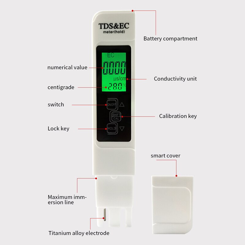 3 in 1 Water TDS Meter EC Conductivity Tester Temperature Tester TDS Pen Filter Water Purity Monitor for Drinking Water