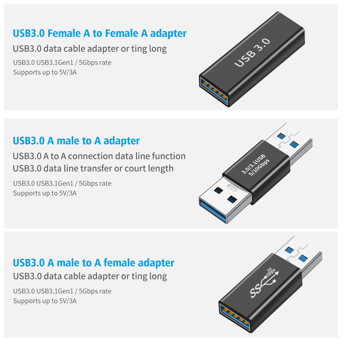 USB3.0 Connector USB To USB Adapter 5Gbps Gen1 Male to Male Female USB Converter SSD HDD Cable Extender USB 3.0 Extension Plug