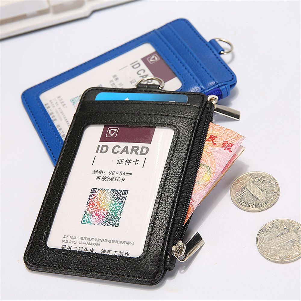 Unisex mini id-kortholdere med nakkestropp bedriftskredittkortholder bankkortetui arrangør lommebok glidelås kort lommebok