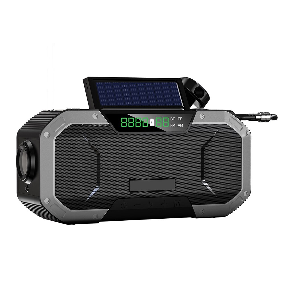 Ready Stock 2000mAh Hand Crank Solar Radios Dynamo Powered AM/FM/NOAA Weather Radio Use Emergency LED Flashlight Power Bank: Dark Grey 5000mAh