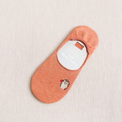 Sokken schattig borduurwerk laag egel enkel meisjes katoen cartoon vrouwen en voor boot hoog: Beige
