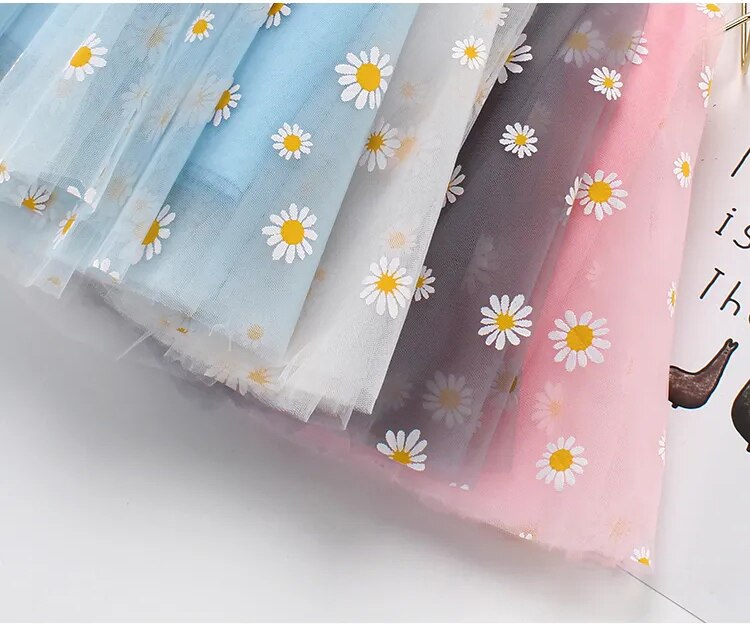 Zomer Roze Bloemen Kinderen Kleding Pluizige Zachte Tulle Girl Korte Rok Madeliefjes Meisjes Rokken Voor 3-8Y Kids Mesh Bal gown