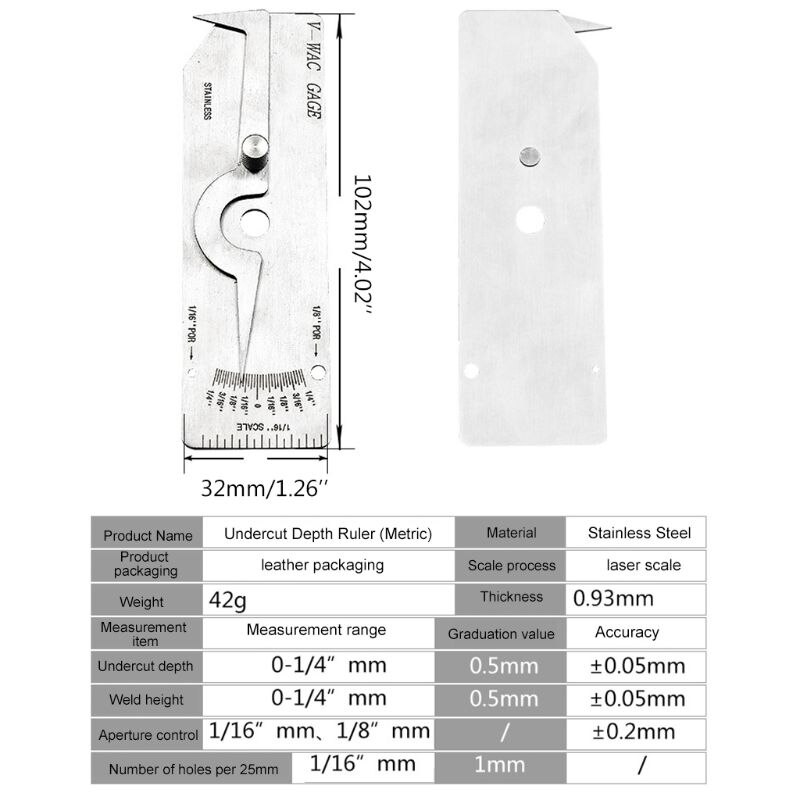 Welding Gauge Gage Weld Biting Edge Undercut Height Depth Inspection Inch mm WAC