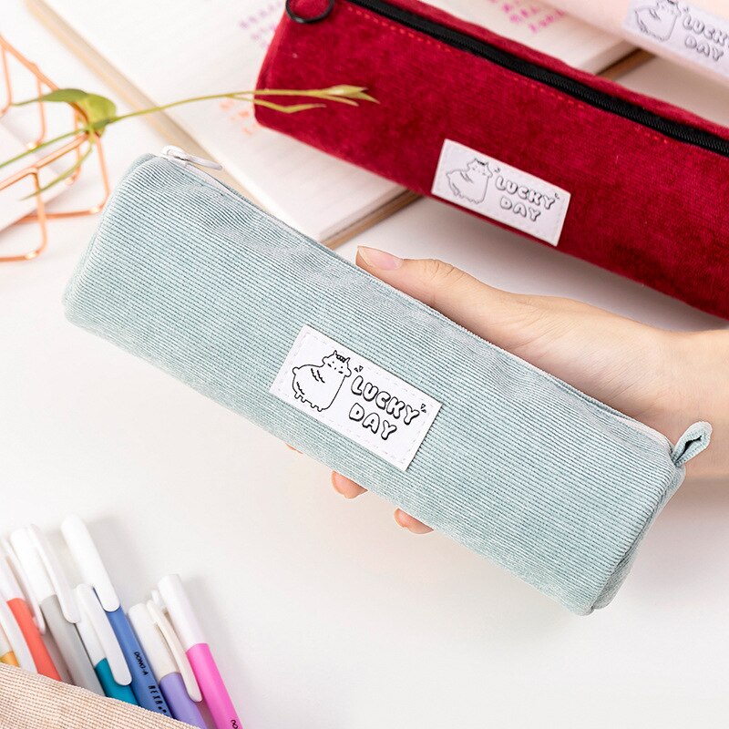 Korean School Pencil Case Kawaii Pen Case for Girls Boys Corduroy Zipper Pencilcase Stationery Cute School Office Supplies