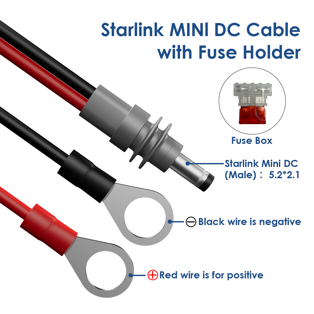 Para starlink mini cabo de alimentação específico extensão à prova dwaterproof água 14awg cablagem com suporte fusível automotivo atc/ato dc plug