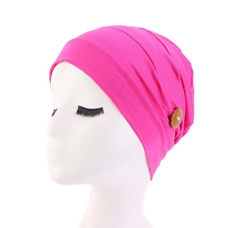 Tulband moslim effen kleur arabische wikkel tulbanden mutsen met knopen vrouwen hoofddoek binnen hijabs casual zomer: Rozenrood