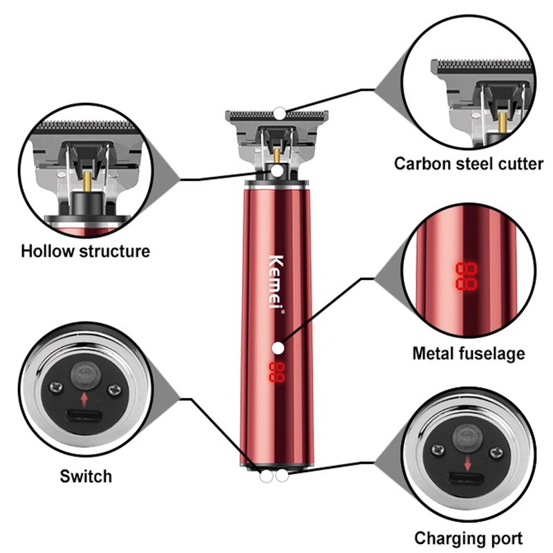 Original LCD display powerful kemei hair trimmer men electric beard trimmer rechargeable hair clipper for finishing outlining