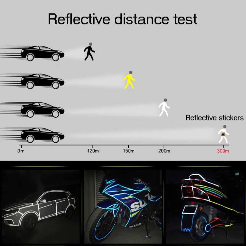 Pegatinas reflectantes para bicicleta, cinta fluorescente de 1cm x 8m, tiras de advertencia de seguridad, cintas de ciclismo para casco de bicicleta, motocicleta y Scooter