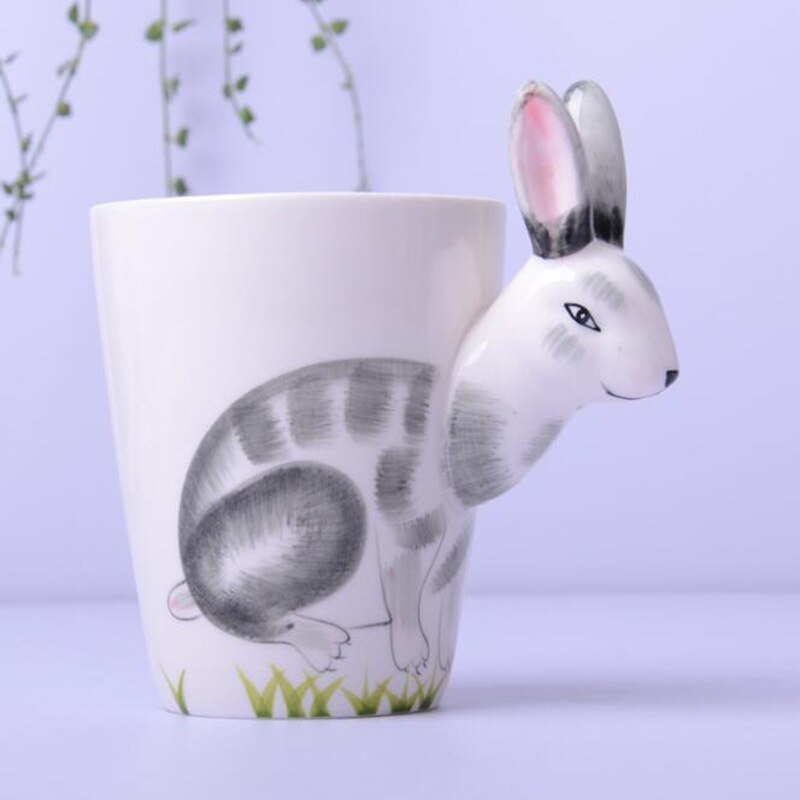 Tasse en céramique 400ml animaux de dessin animé tasse à café et lait tasse de couleur peinte à la main 3d animaux bureau maison enfant tasse: Lapin