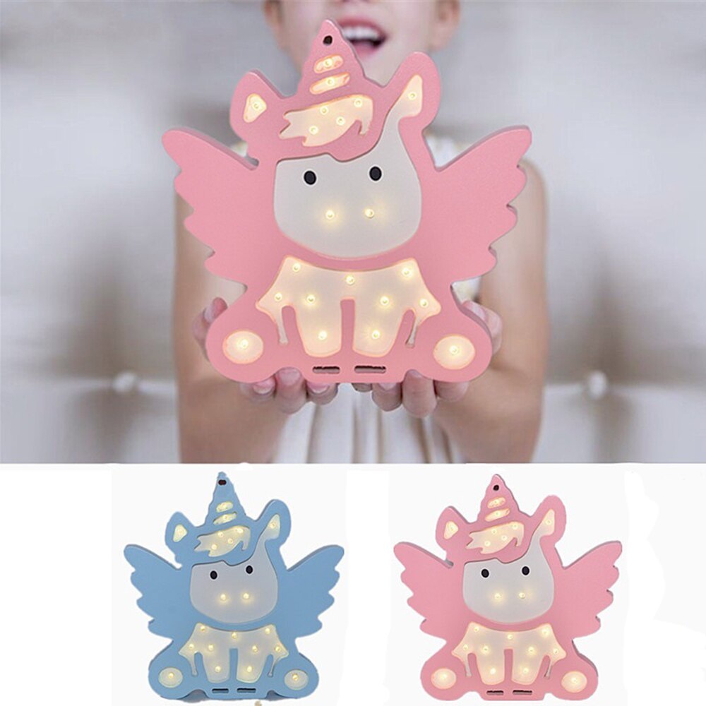 de unicornios de dibujos animados luz nocturna con batería de potencia lámpara encantadora Infantil interruptor BB resplandor lámpara de noche para bebé niño niña juguete para