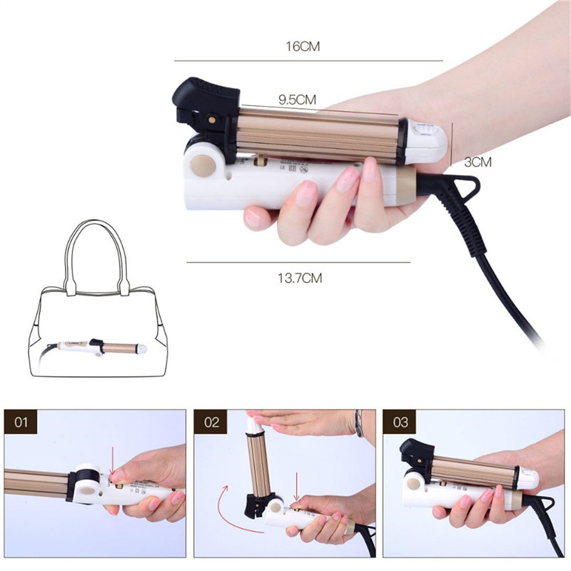 Ckeyin 3 In 1 Opvouwbare Haar Krultang Snelle Verwarming Mini Keramische Krultang + Stijltang Flat Iron + Maïs plaat Haar Krultang