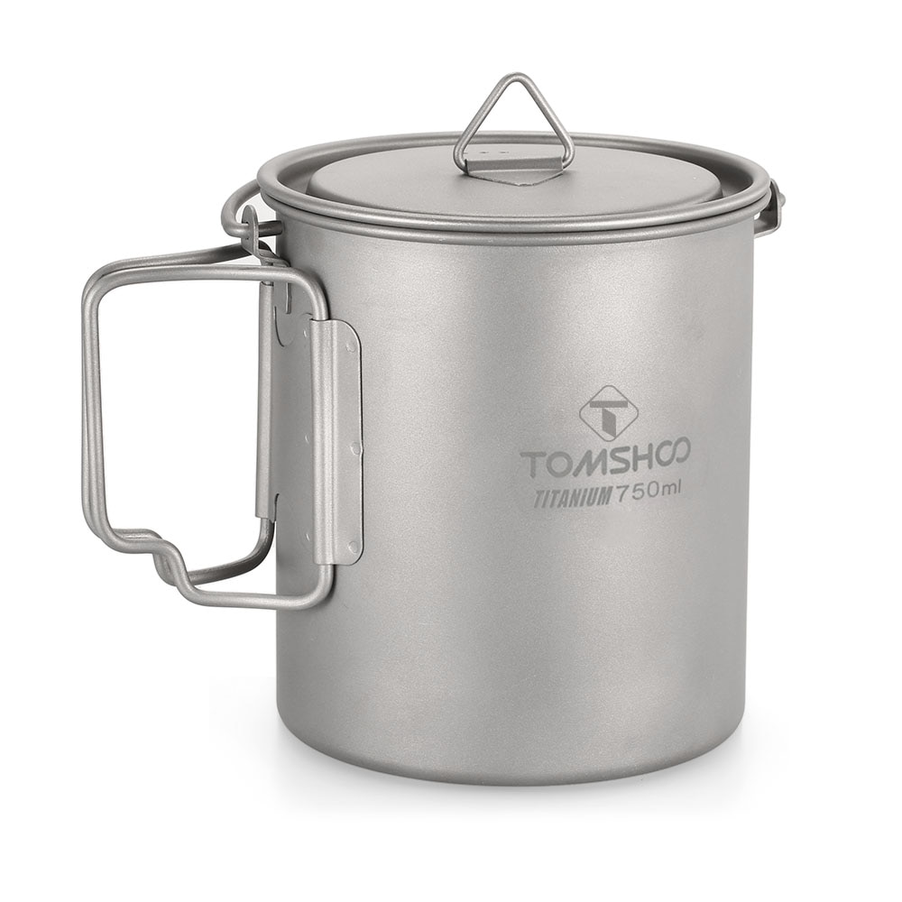 Tomshoo 750Ml Titanium Pot Titanium Water Mok Cup Outdoor Camping Pot Koken Potten Picknick Hang Pot Met Deksel En opvouwbare Handvat