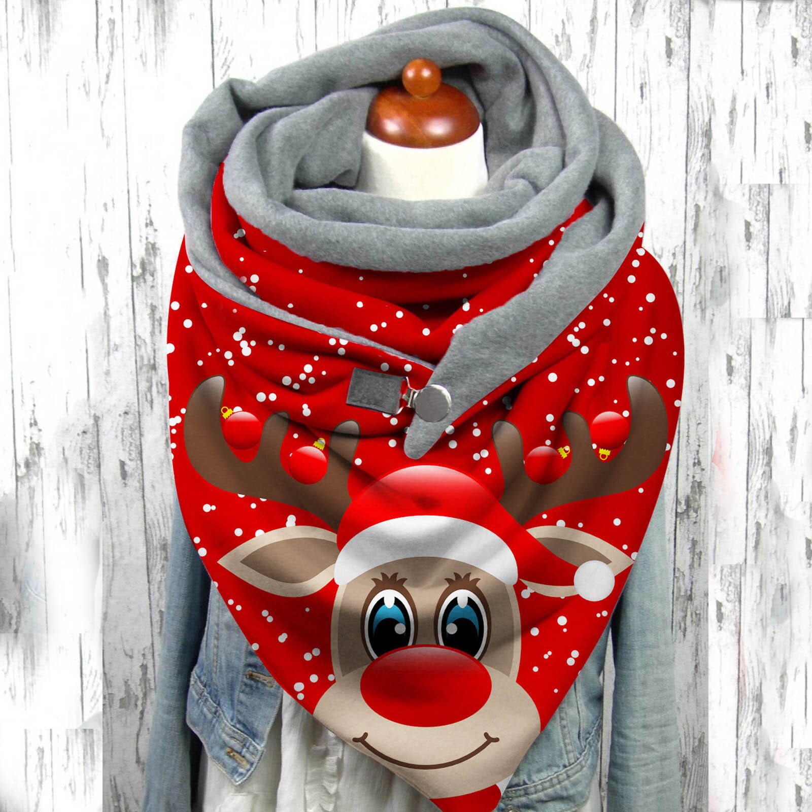 Christmas Deer Print Button Scarves Winter Women Soft Wrap Warm Shawls Winter Windproof Warm Scarf echarpe hiver femme: B