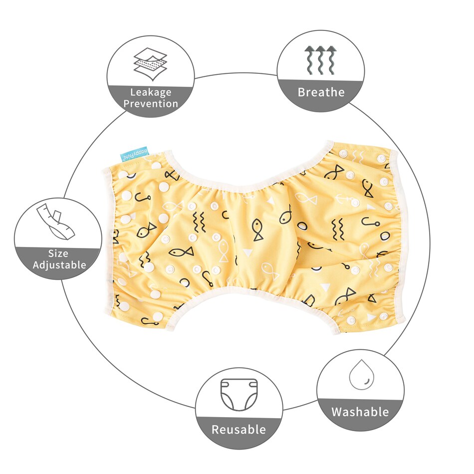 Happy Flute – couche-culotte ajustable en tissu réutilisable pour bébé, 2 pièces, housse lavable, pour l'été, pantalon de piscine