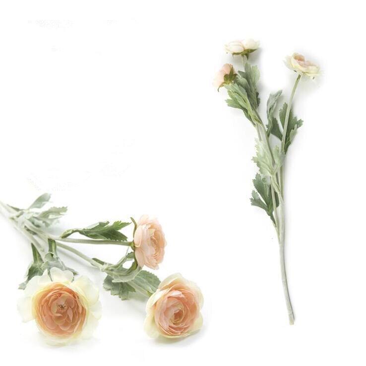 Flores artificiales de seda de Ranunculus Asiaticus, flores de seda para mesa de casa, decoración de boda: Champagne