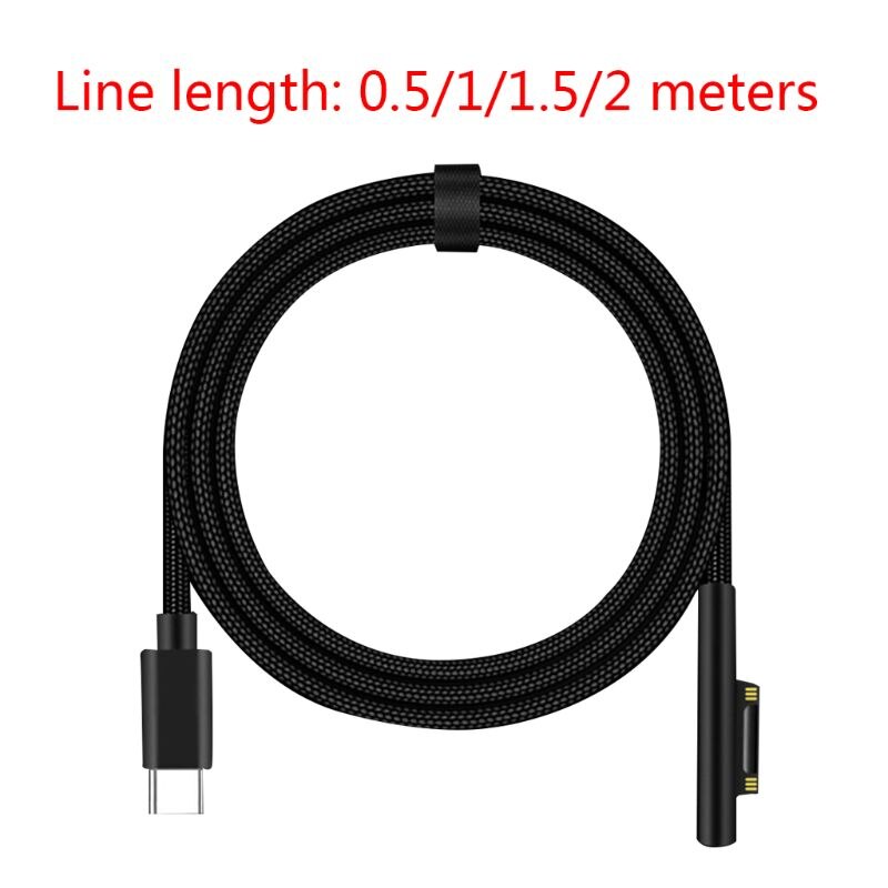Type c strømforsyning oplader adapter 15v 3a pd hurtigopladningskabel ledning til microsoft surface pro 3 4 5 6 go 0.5/1/1.5/2m