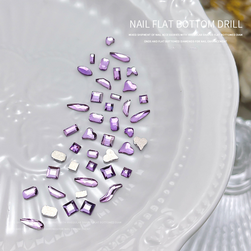 100 Uds Mini forma de cristal diamante decoraciones de uñas fondo plano diamantes de imitación Color mezclado piedras preciosas de vidrio accesorio de manicura DIY: Plateado