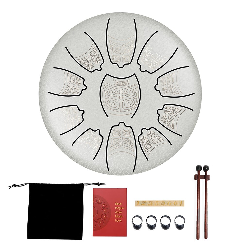 6 inch 11 Tune Steel Tongue Drum Percussion Musical Instrument Hand Tank Drum with Bag Drumsticks Sticker for Children Beginner: white B
