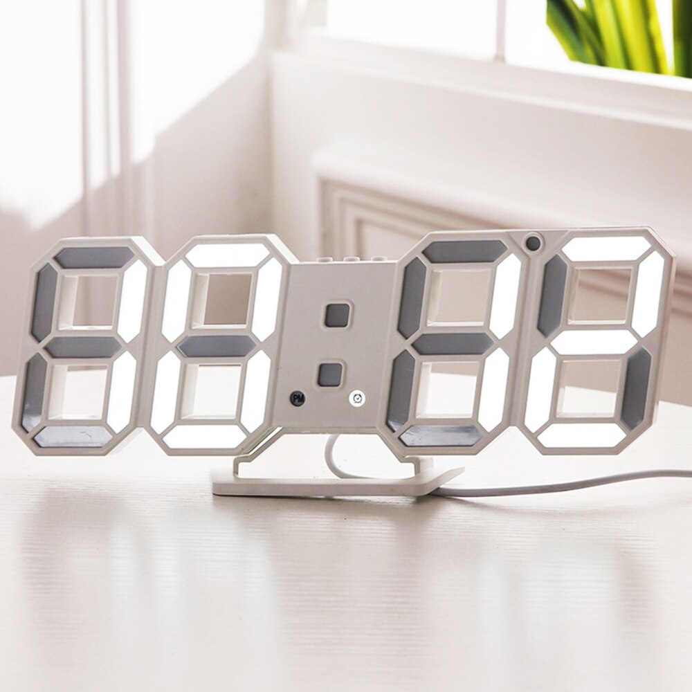 Digitale 3D Led Wekker Elektronische Bureau Tafel Klokken Met Grote Temperatuur Voor Thuis Woonkamer Decor Muur Opknoping Klok: WhiteWhite