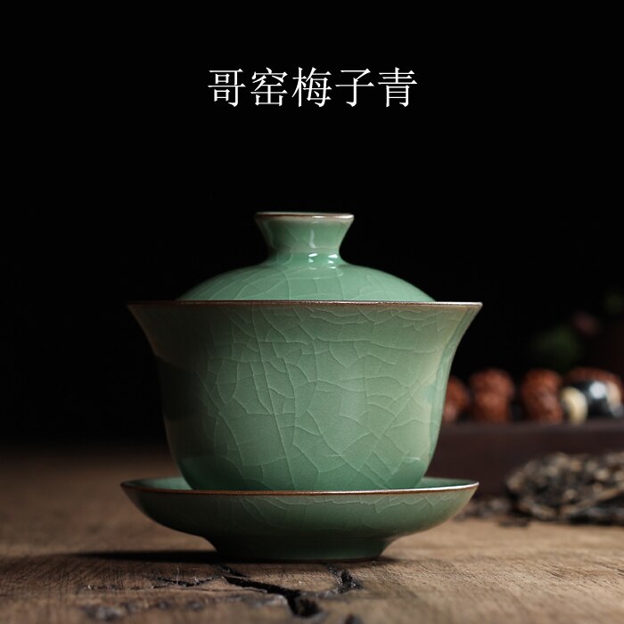 [grandness] kinesisk ge ovn longquan celadon porcelæn gaiwan kina tekopper og te skål keramisk 155ml knitre glasur tekande: C