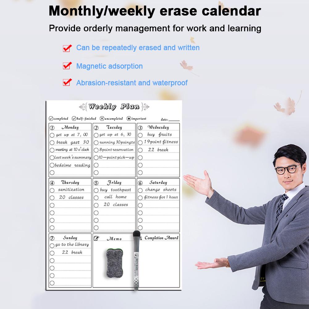 Dry Erase Calendar Kit- Magnetic Calendar for Refrigerator - Monthly Fridge Calendar Whiteboard with Magnet 3 Marker 1 Eraser