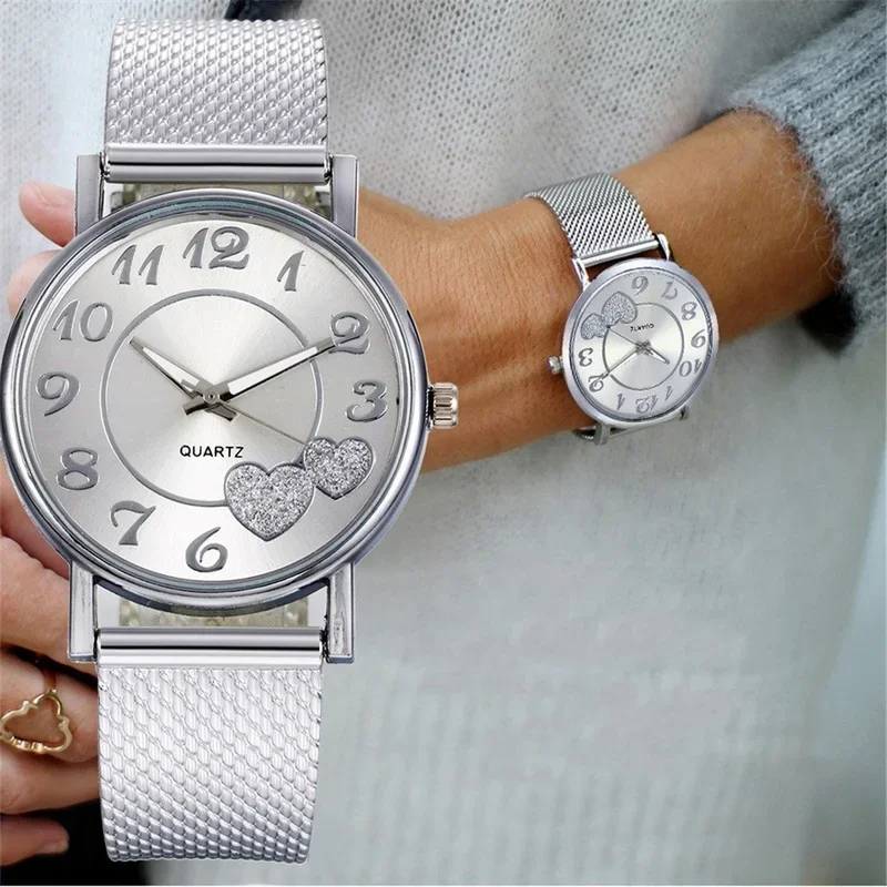 Elegante Rose Gold Herz Zifferblatt Uhr Weibliche Einfache Temperament Schüler Wasserdichte Weibliche Hochrangige Weibliche Luxus Uhren Frauen
