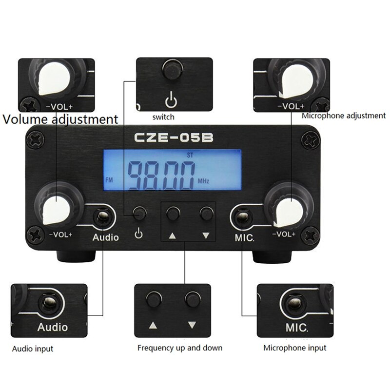 PLL Stereo FM Transmitter Radio Broadcast Station CZE-05B 100/500MW Frequency 76-108Mhz Home Campus Amplifier US Plug