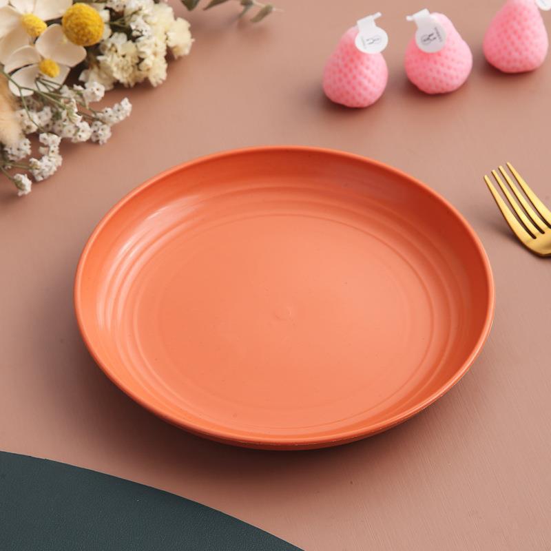 Ronde, met tarwevezels versierde plastic eettafelborden, herbruikbare dessertborden voor kamperen en picknicks, fruitborden, dinerborden, keukenbenodigdheden groothandel: Blauw / 10.25 inch