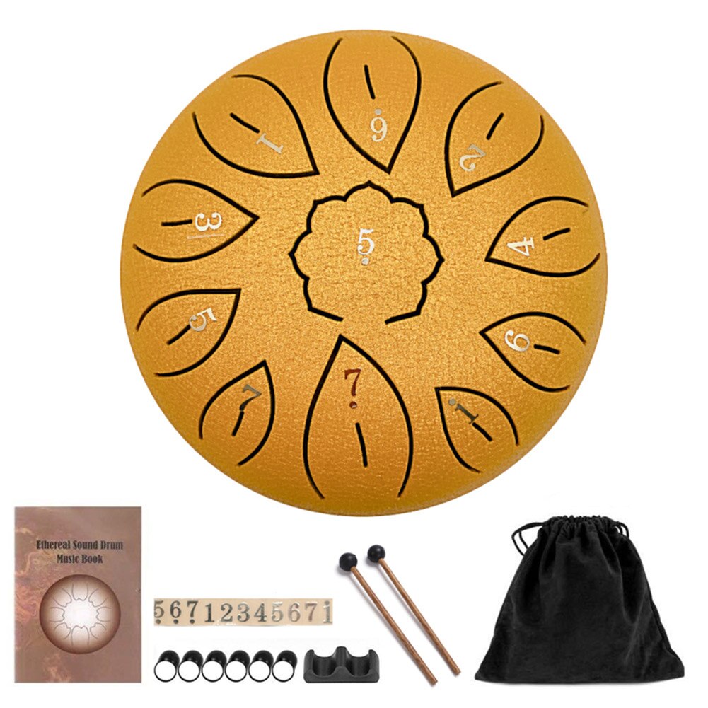 Tambor de lengüeta de acero y titanio de 6/8 pulgadas, tambor de ritmo etéreo, 11 notas, tono F, mano de percusión, tambor Pan Tang,: Gold