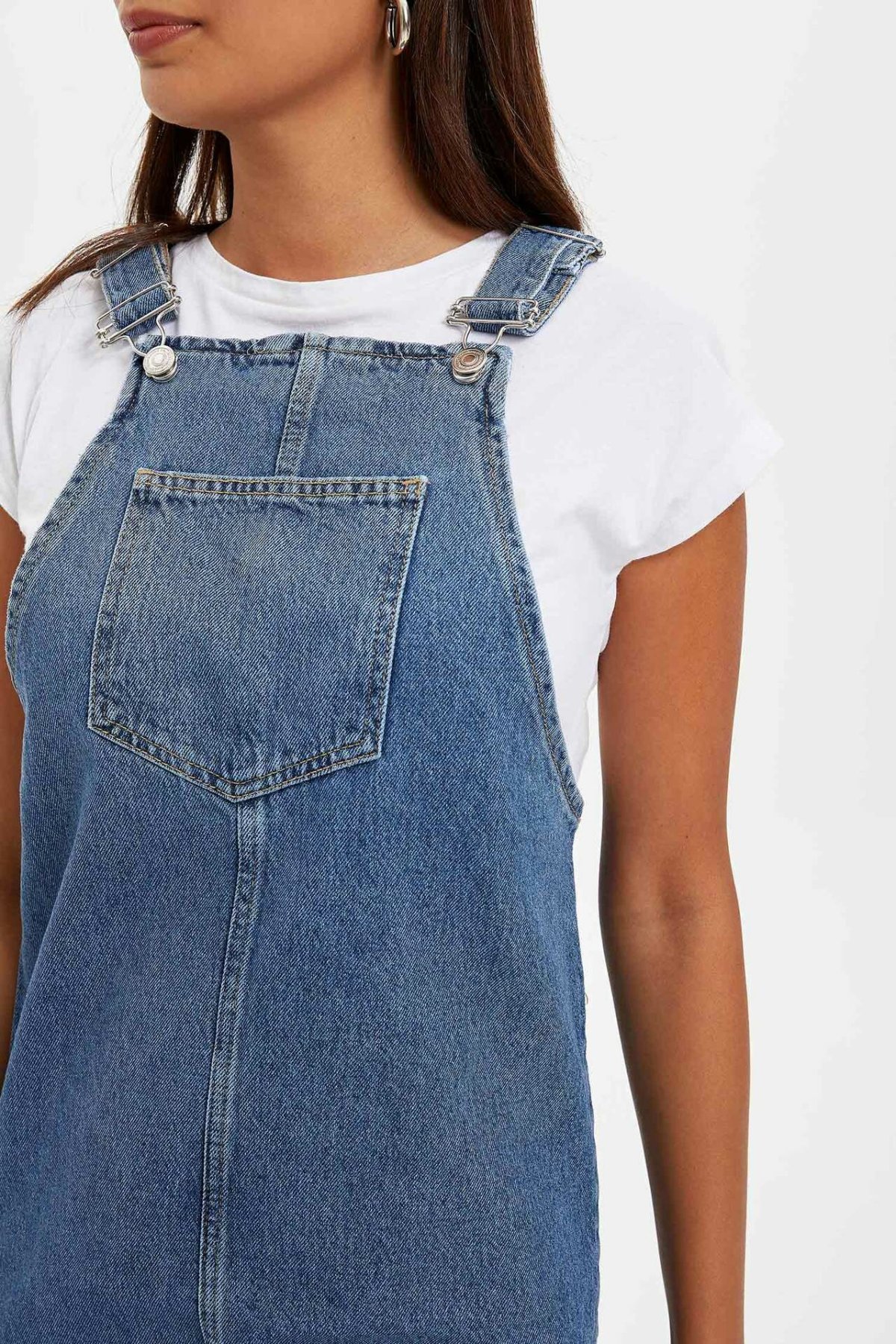 DeFacto Frauen Kleid Set Sommer Blau Casual Style Süße Dünne Denim Jeans Kleid Lose Riemen Strumpf Dress-J9558AZ19AU