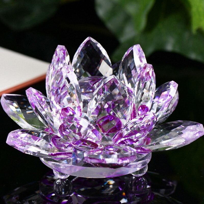 8 farve smukke krystal lotus lysestager glas blomst lys te lysestage lysestage ornament feng shui dekor samling: Lilla