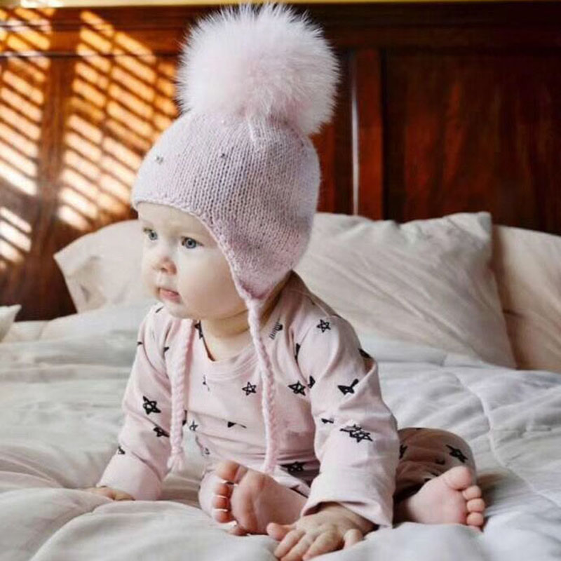 Baby vinterhue til børn pompon strikket baby dreng pige hue motorhjelm enfant børn småbørn vinterhue øre varm baby hue
