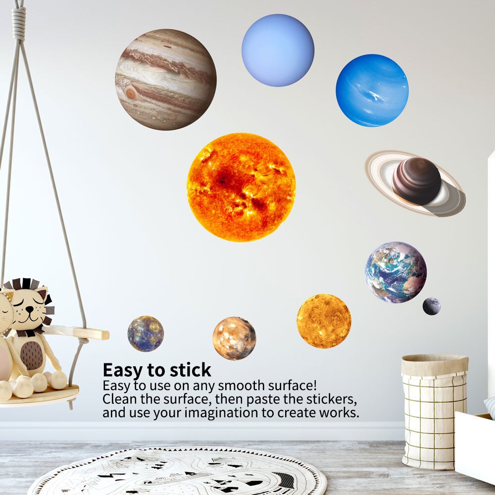 Luminous Planets PVC Wall Stickers Glow In Dark Ten Planets Bedroom Wall Decal DIY 3D Wall Sticker For Kids Room Bedroom