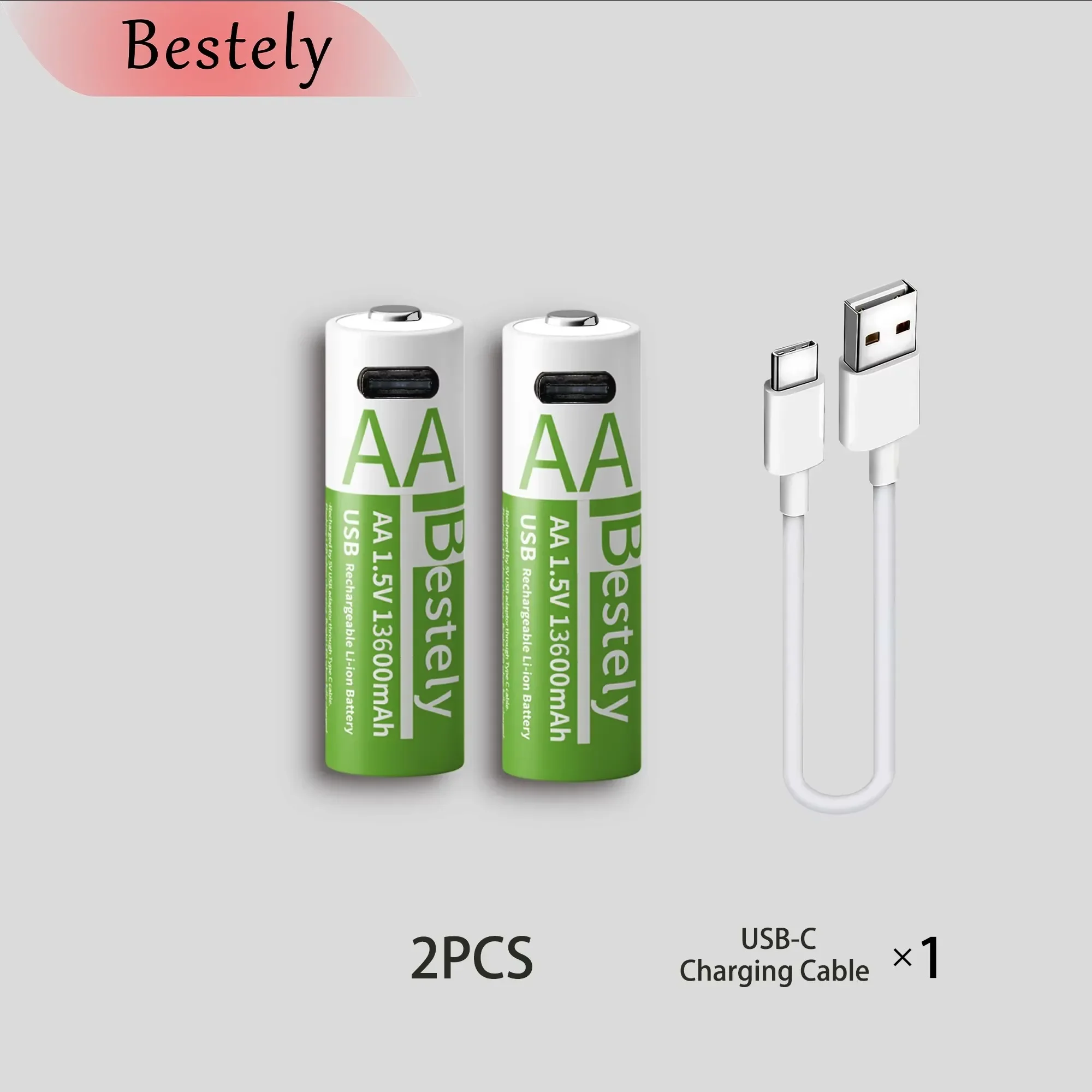 Batterie ricaricabili al litio ad alta capacità AA 1,5 V 13600 mAh Tensione di uscita Alimentatore stabile, cavo di tipo C incluso: Beige