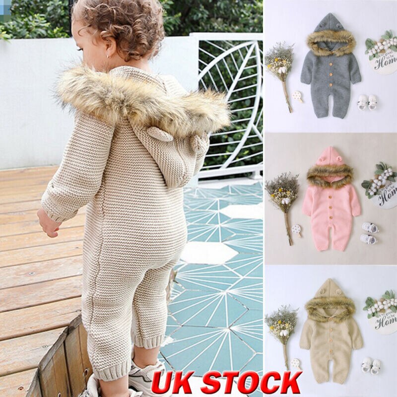 Winter Warme Wolle Stricken Strampler Neugeborene Jungen Mädchen Stricken Kapuzen Overall Outfits Winter Baby Kleidung