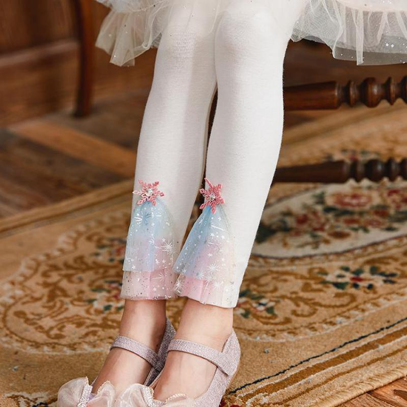 3 - 12 Jaar Meisjes Panty Broek Met Dot Mesh Bloemen Kinderen Zachte Katoenen Leggings Kinderen Elastische Taille Broek Kinderen kleding