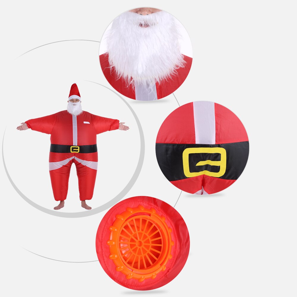 Opblaasbaar kerstman kostuum jumpsuit met luchtventilator, opblaasbaar kerstpak, kerstfeestjurk, opblaasbaar kostuum