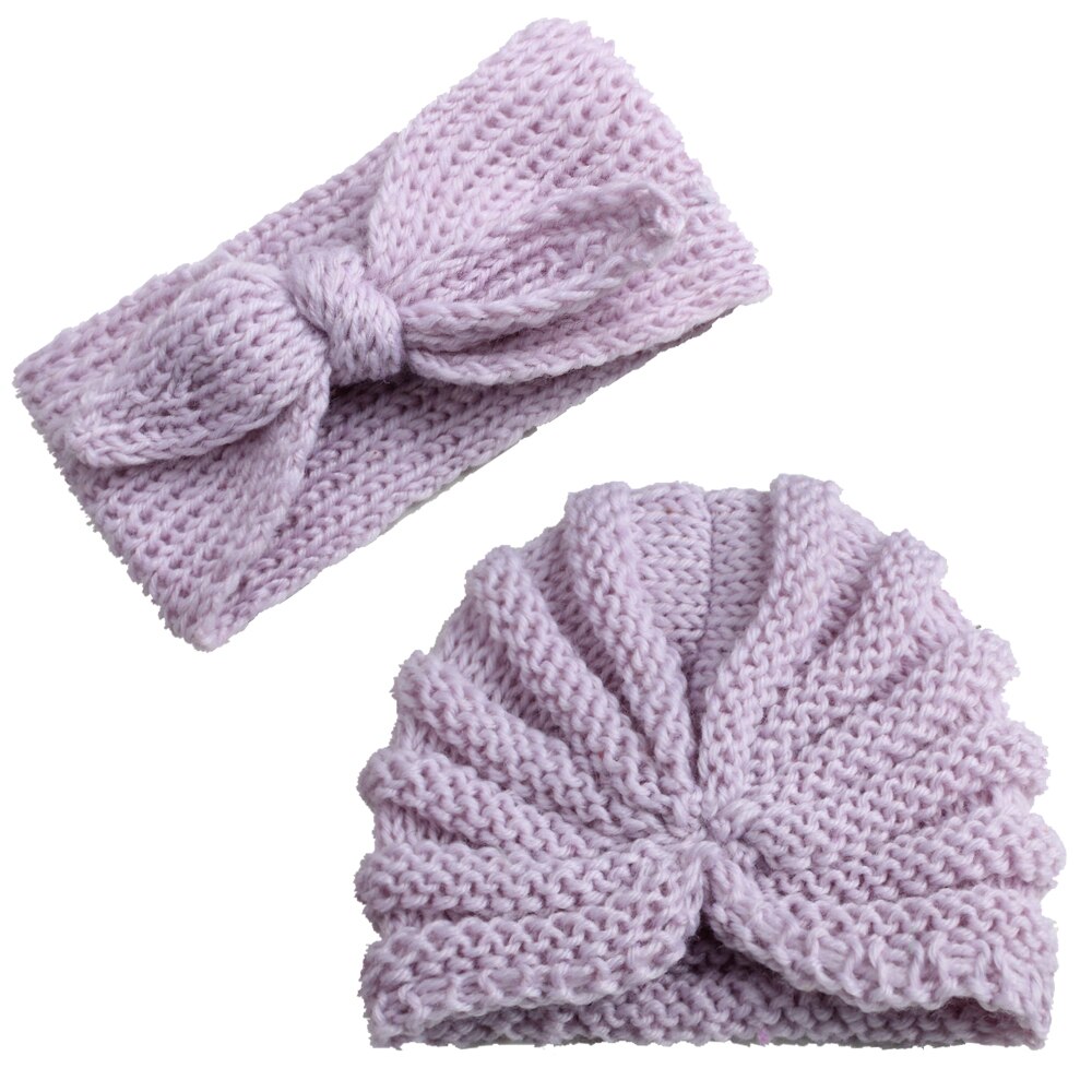 Baby Jongen Meisje Winter Warm Gebreide Boog knoop Hoofdband Leuke Beanie Tulband Hoed Kids Peuter Cap 0-5T rood Zwart Roze: Paars