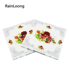 [Rainloong] Bloem Papier Servet Rose Feestelijke & Party Tissue Servetten Decoupage Decoratie Papier 33 Cm * 33 Cm 20 Stks/pak/Lot