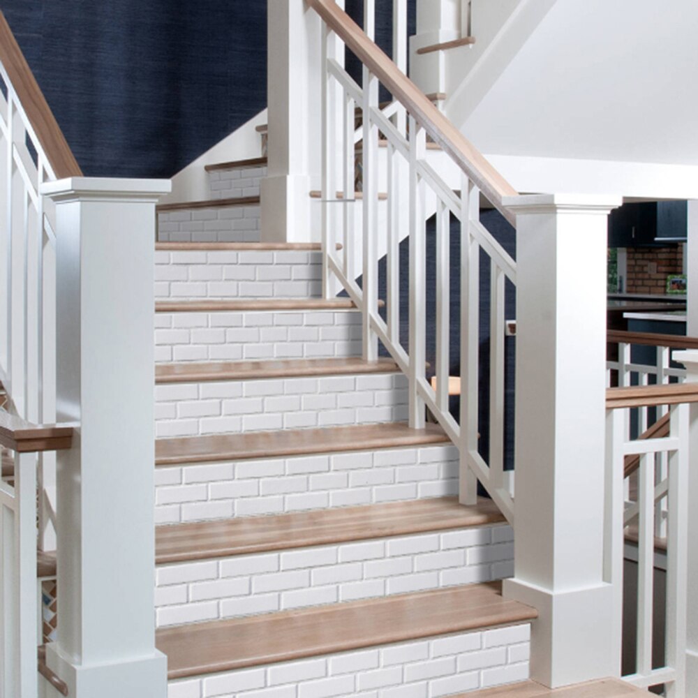 White brick pattern staircase wall sticker kitchen bathroom tile home decoration art mural waterproof DIY vinyl wallpaper