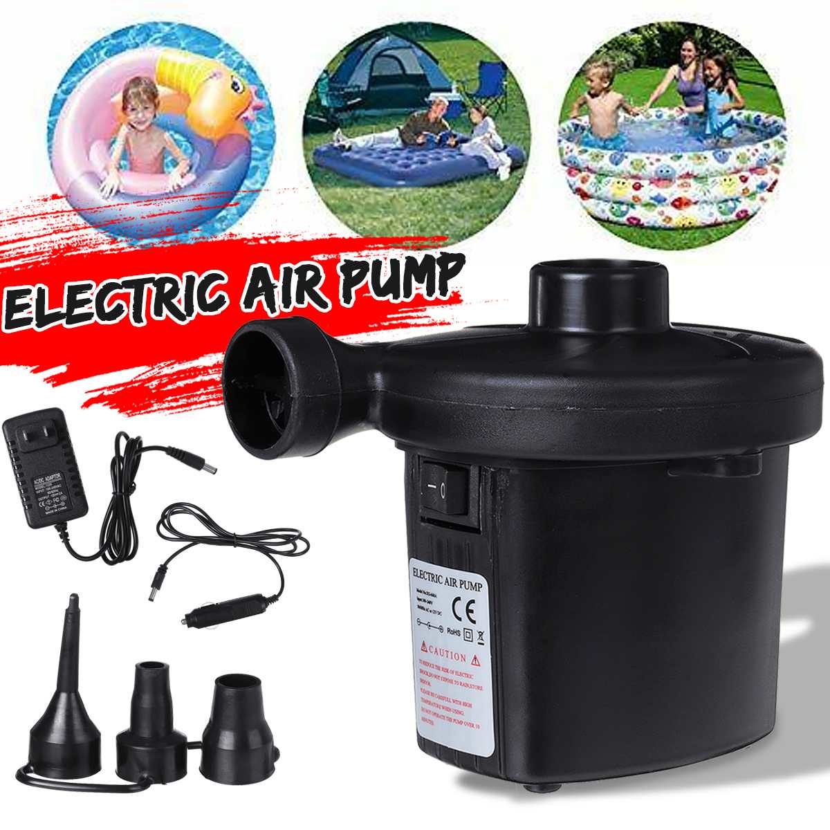 DC 12V Portable Electric Air Pump Air Mattress Boat Car Auto Air Inflatable Pump For Car Camping Inflator 100-240V AC