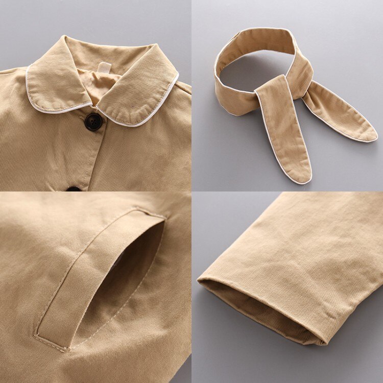 DZIECKO Baby Meisjes Trenchcoat Lente Kinderen Lange Mouw Jassen Met Sjaal Kids Bovenkleding Solid Baby Meisjes Bovenkleding Geul