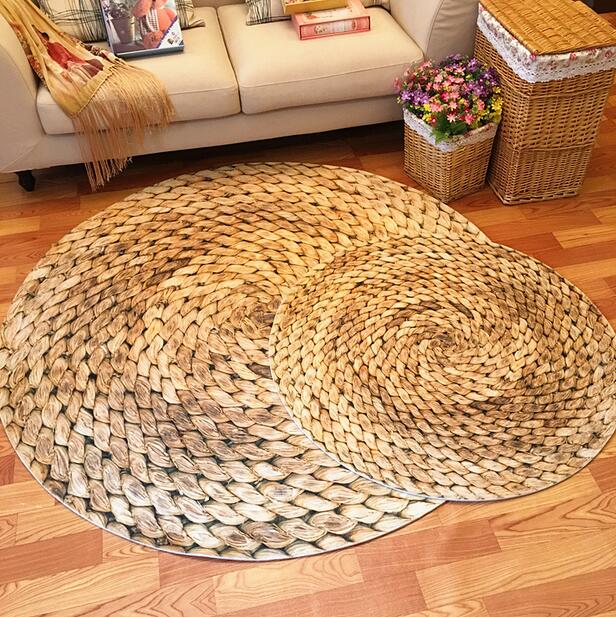 Indretning til værelse japansk 3d trykte halm runde tæpper tæppe børneværelse soveværelsesmåtte skridsikker gulvtæppe