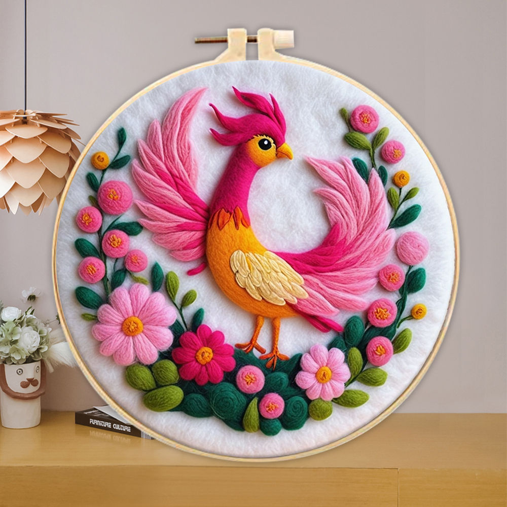 Fotospecialmaling, gør-det-selv uldbroderikit, fugl gør-det-selv uldnålefilt billedkit, hobbymaling, 20 x 20cm ramme