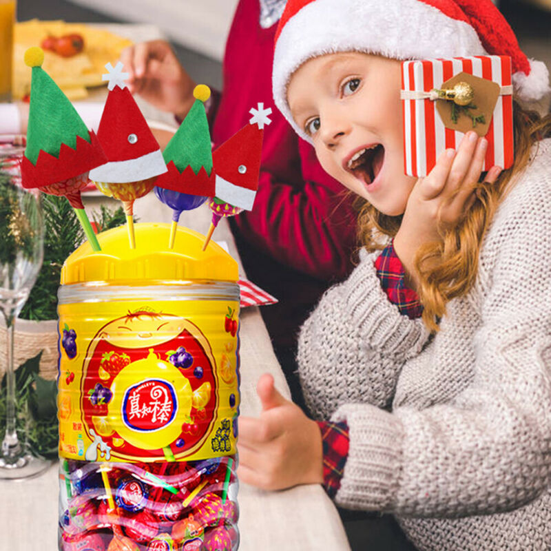 10pcs Kleine Mini Lolly Kerst Hoed Snoep Kerstman Cap Decoratie Party Xmas Hoed Kids Speelgoed