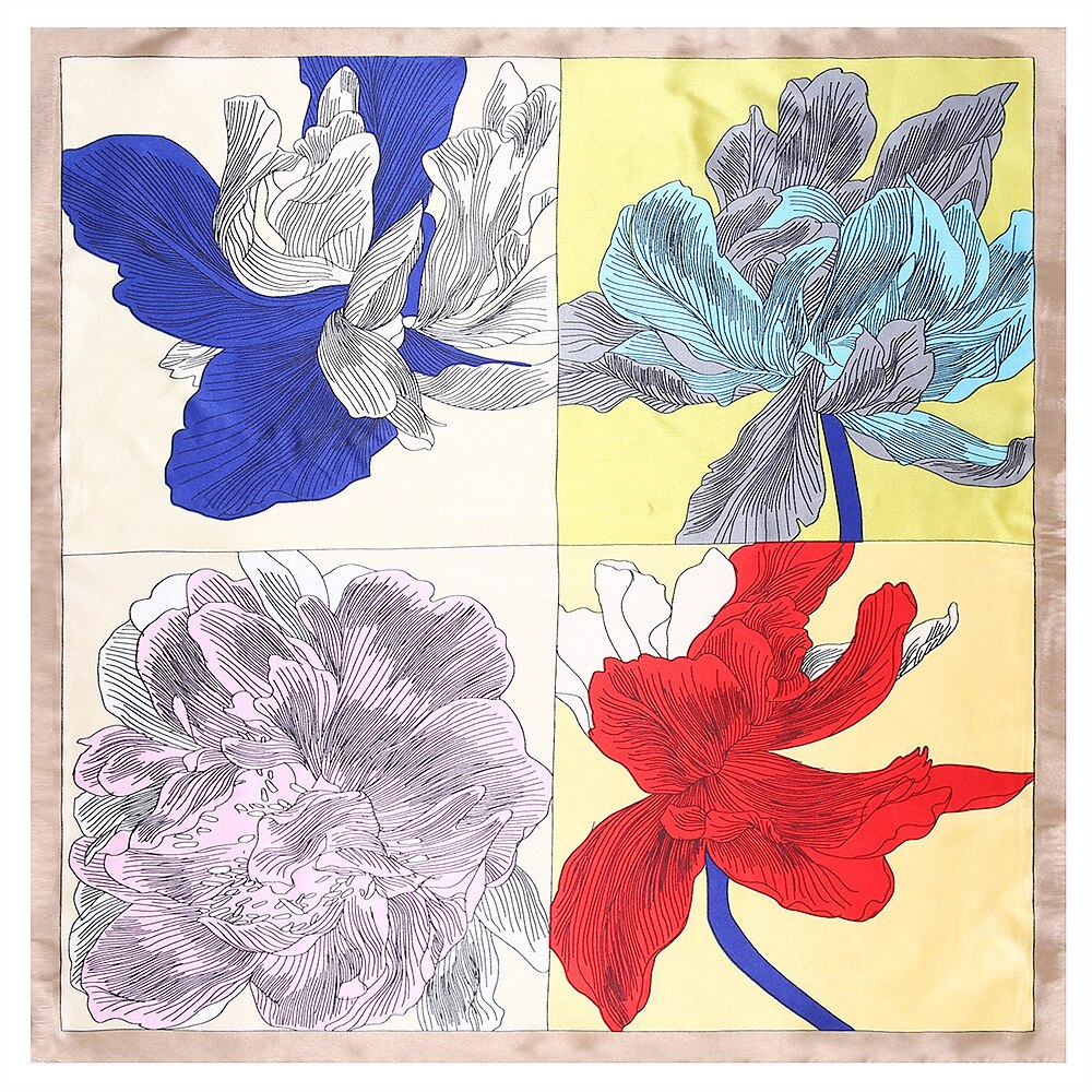 Matagorda sidenscarf 60cm kvinna sjalar blommönster dam halsduk huvudbonad huvudbonad krans liten halsduk: 3